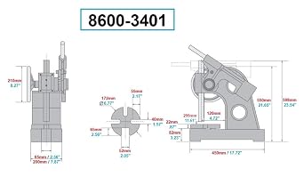 HHIP 8600-3401 3-Ton Ratchet Arbor Press Heavy-Duty Cast Frame, 4-Position Steel Anvil, 1-1/2 Ram, 21-1/2 Height, 9.44 Max Work Dia, Manual Hand Press for Riveting, Bending, Broaching, Punching
