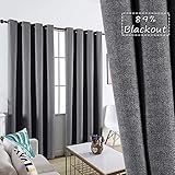 GRALI-DECOR Blackout Curtains with Grommet Top, Herringbone Textured Curtain Blinds Thermal Insulated Panels for Indoor Hall, 52' x 84', 1 Pair, Dark Grey