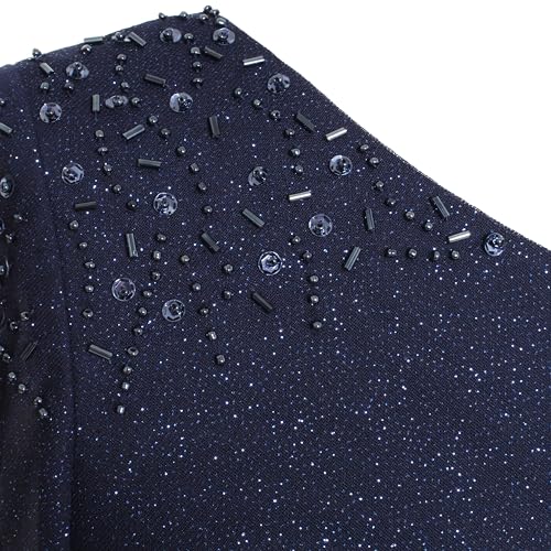 S.L. Fashions Women's Glitter Mesh Stretch Dress W/Shoulder Embellishment Formal Long Gown, (Petite and Regular Sizes)3