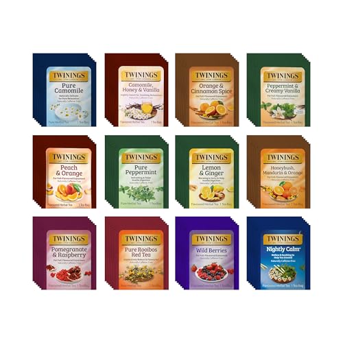 Twinings 48 Tea Bags Herbal Variety Pack – 12 Herbal Flavors, Caffeine-Free, Individually Wrapped,...