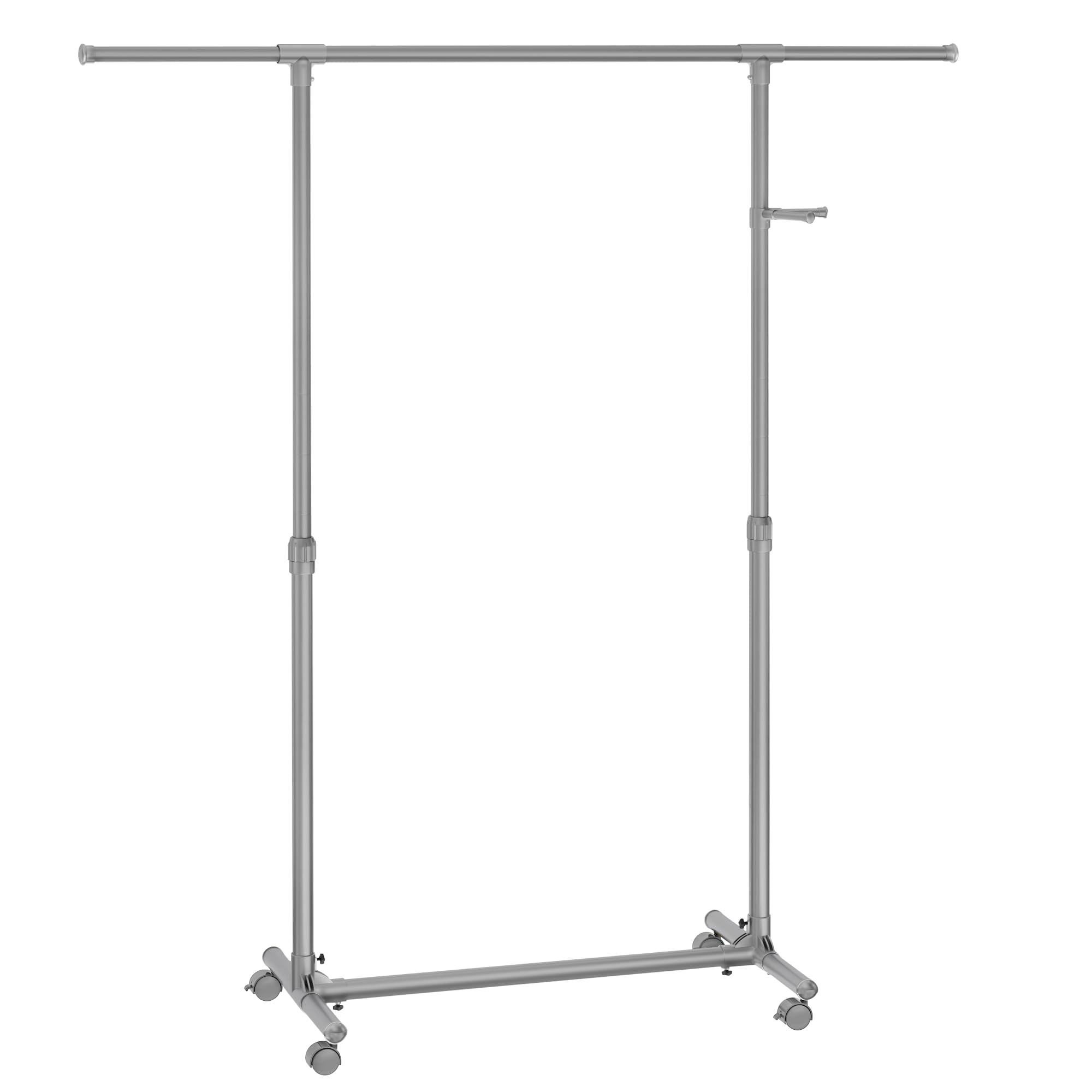 SONGMICS Clothes Rack with Castors, Garment Rack, Adjustable Height Between 97-165 cm, Clothes Rail with Extendable Bar, Side Hooks for Accessories and Bags, Dove Grey LLR001G01
