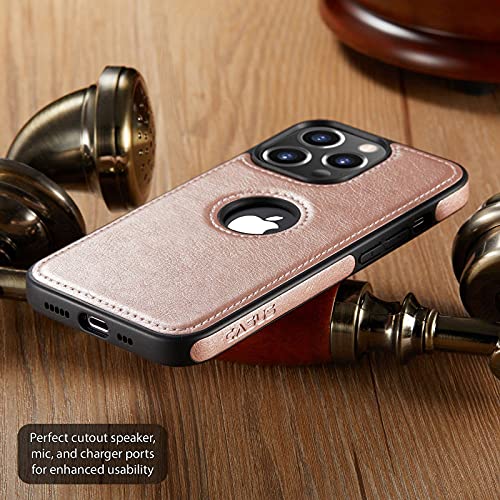 Image of Casus Logo View Compatible with iPhone 13 Pro Case Slim Premium Vegan Leather Classic Luxury Elegant Thin Cover (2021) 6.1 inch (Rose Gold)