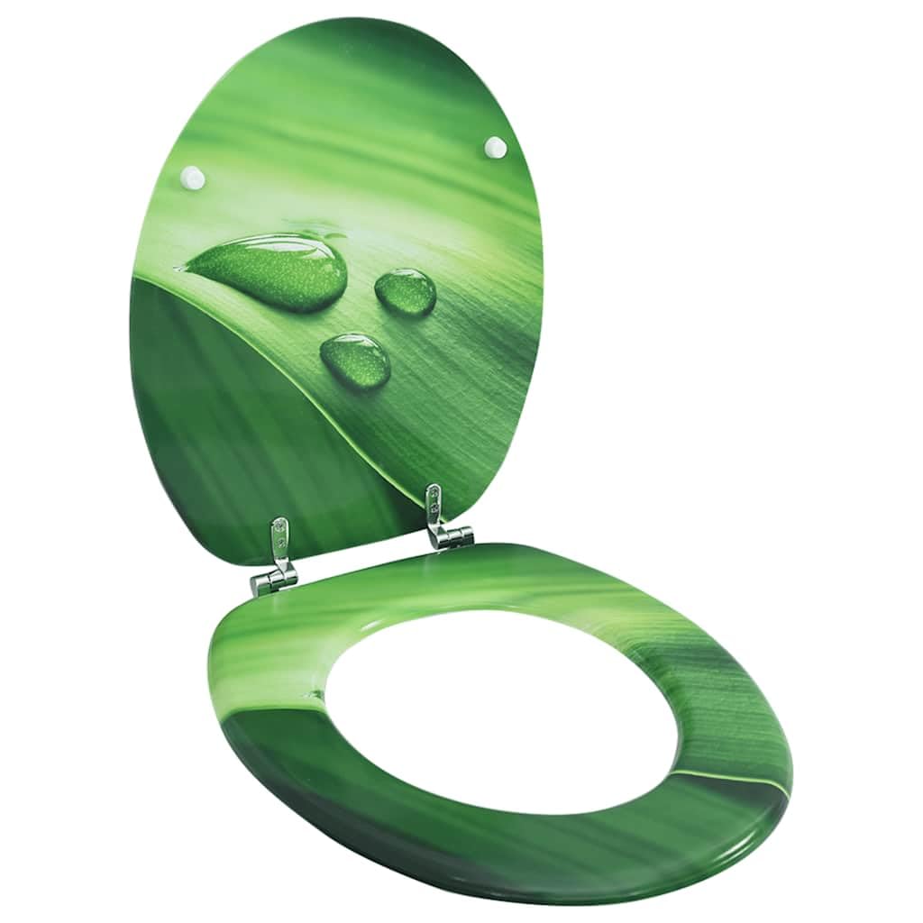Sedile WC con coperchio in MDF verde, design a goccia d'acqua, robusto sedile WC con cerniere regolabili da 12 a 20 cm, adatto a tutti i comuni WC