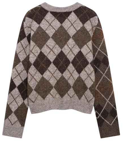 Womens Argyle Preppy Cardigan Sweater Casual Long Sleeve Button Down Color Block Knit Cardigan Spring Fall Knitwears2