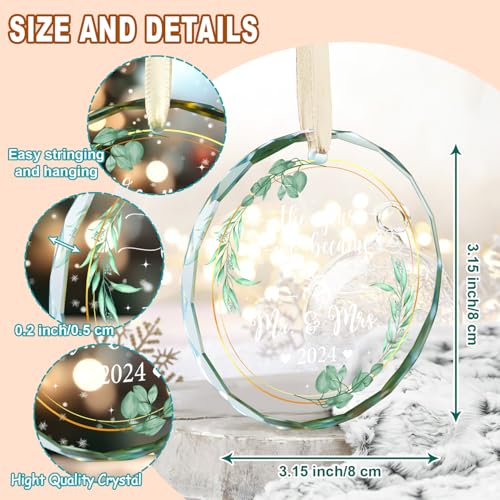 Image of First Christmas Married Ornament 2024 - Crystal Glass Wedding Ornament for Christmas Tree - Mrs and Mrs Wedding Gifts - 1st Christmas Married Keepsake for Newlyweds - Just Married Home Decor