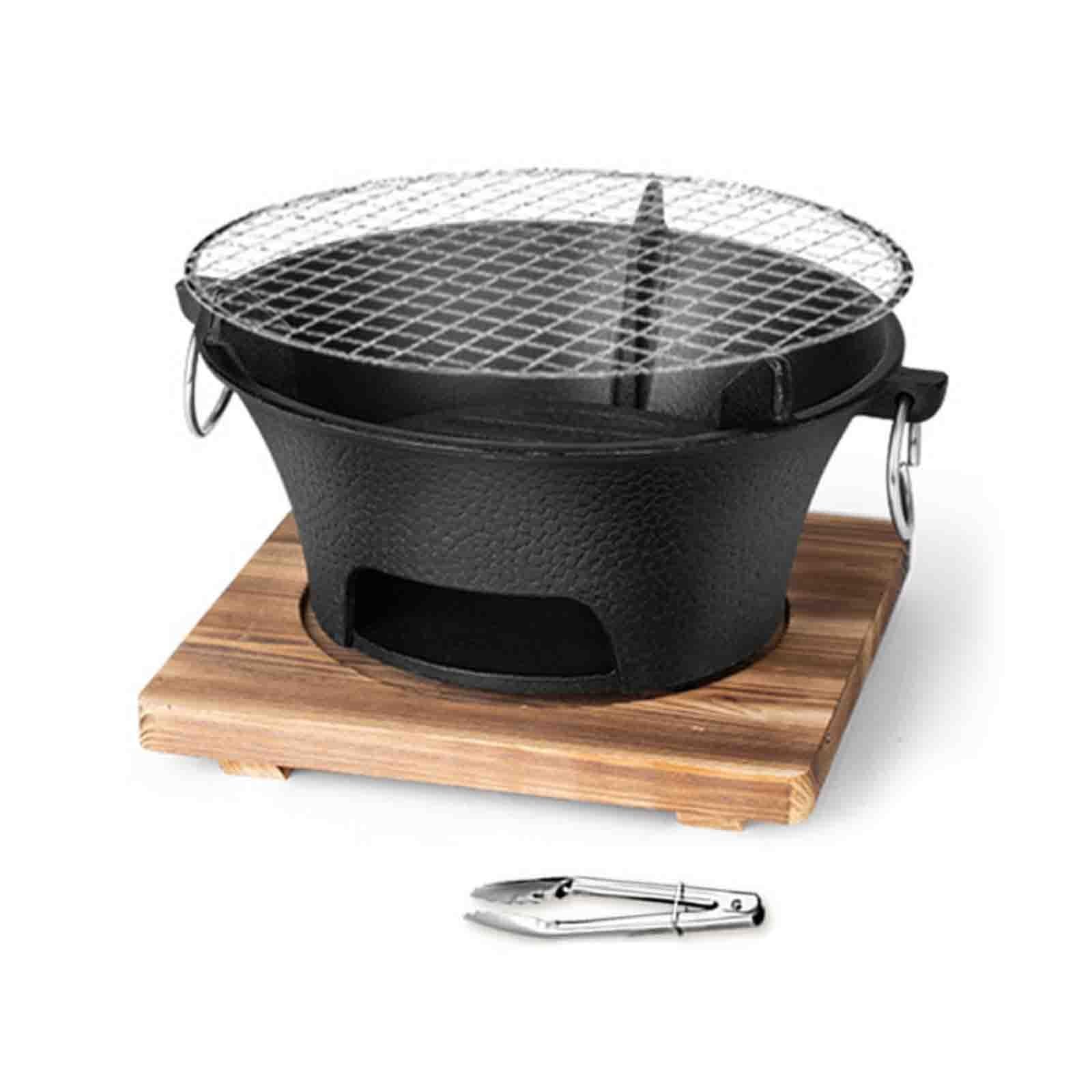 Przenośny grill węglowy, żeliwny grill hibachi, mały grill do grilla, stół hibachi, idealny dla 3-4 osób (13 x 5,5 cala / 34 x 14 cm)