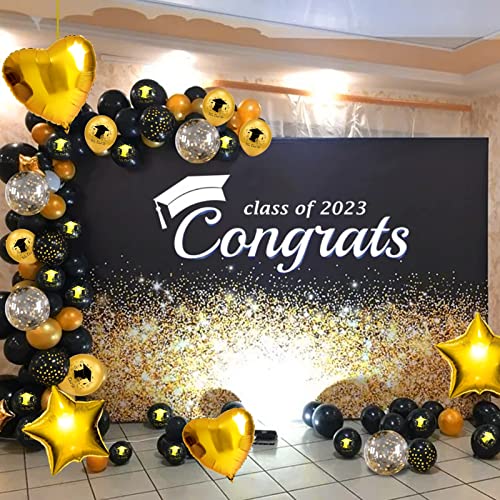 Cadeya Graduation Balloons, 48 Pcs Black Gold Grad Balloons For Graduation Party Decorations Class Of 2023 #TOP3