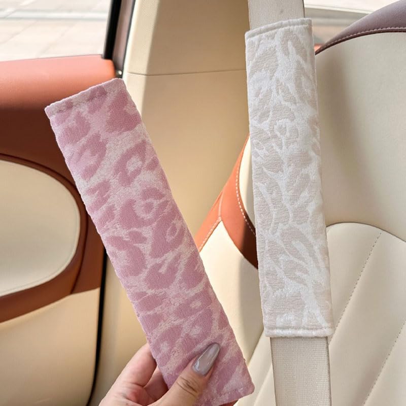 2 Pack Seat Belt Cover Pad, Cute White Leopard Print Seatbelt Covers Seatbelt Shoulder for More Comfortable Driving, Soft Seat Belt Cover, Car Interior Accessories
