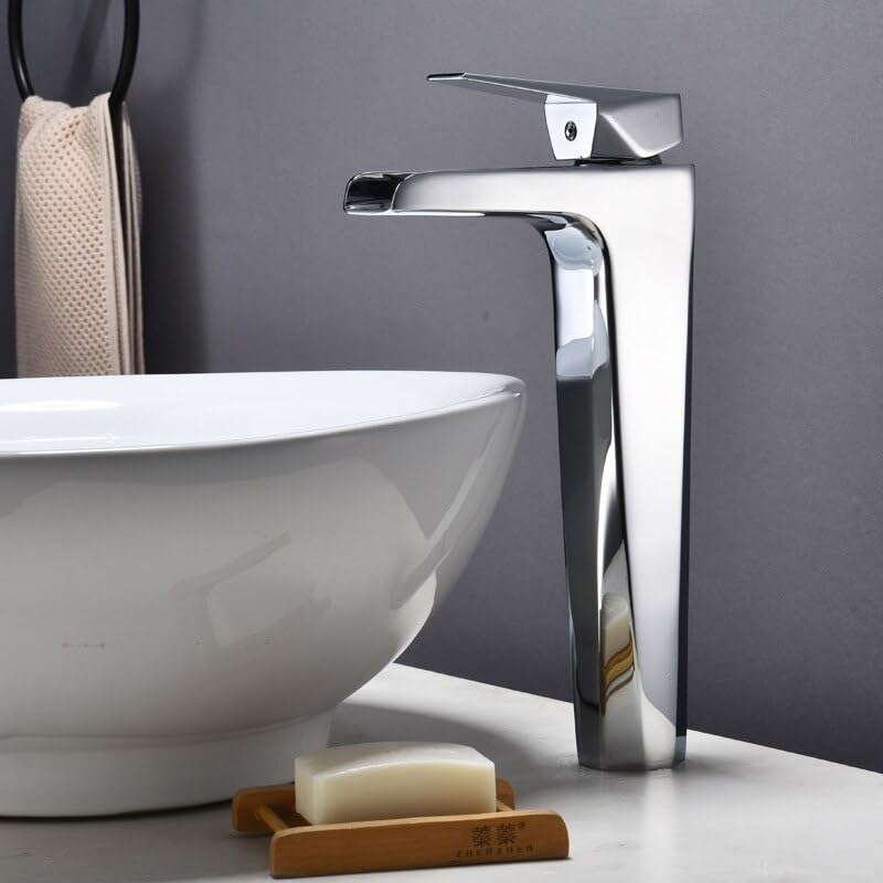 Mitigeur cascade pour lavabo chrome long en laiton massif