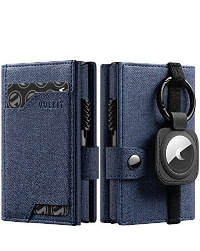 Image of VULKIT Pop up Card Wallet with AirTag Holder RFID Blocking Credit Card Holder with Banknote Compartment & ID Window, Navy