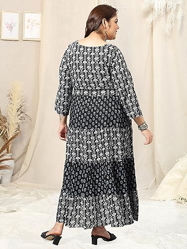 Image of MIRCHI FASHION Women Cotton Regular Plus Size Embroidered Printed Anarkali Kurti