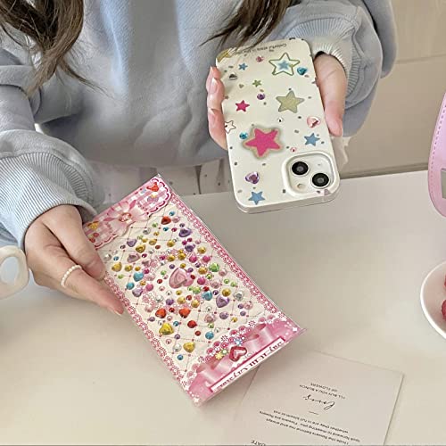 Ywyuhe Sparkly Star Phone Case Compatible With Iphone 12, Cute Korean Bling Glitter Stars Case For Women Girls + Colorful Heart Rhinestone Sticker #TOP2