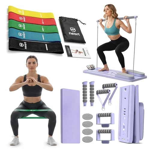 Premium Pilates Reformer Board with Resistance Bands Set – Foldable Home Pilates Machine with Push-Up Bars, Pilates Bar & Fabric Bands for Full-Body Workout, Core Strength & Glute Training
