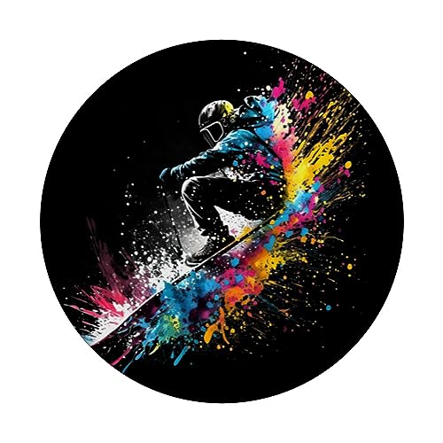 Skier Splash Art Freestyle Skiing Skiing Freeskiing PopSockets Swappable PopGrip, Black - Image 3