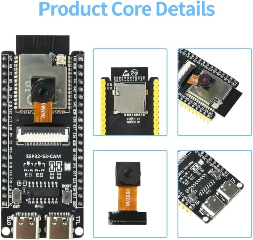 Image of ESP32-S3-CAM Development Board with OV3660 Camera, ESP32-S3-WROOM N16R8 Module with Dual Type-C Interface Support Wi-Fi and Bluetooth MCU Microcontroller for IoT, DIY Projects and AI Project