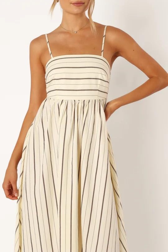 Women Striped Maxi Dress Sleeveless Backless Cutout Smocked Sundress Spaghetti Straps Boho Flowy Dresses - Image 6