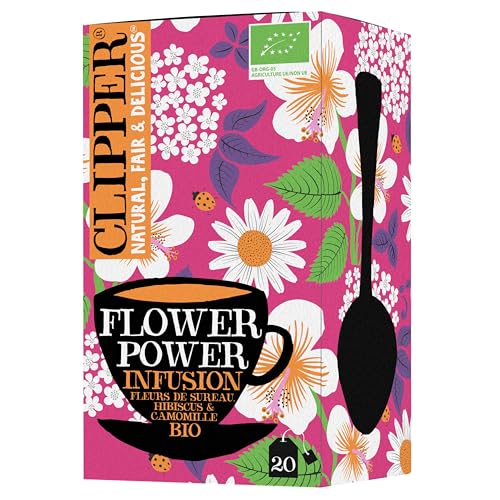 CLIPPER - Infusion Bio - Flower Power - Fleurs de Sureau, Hibiscus & Camomille - 20 Sachets d'Infusion - 1 paquet