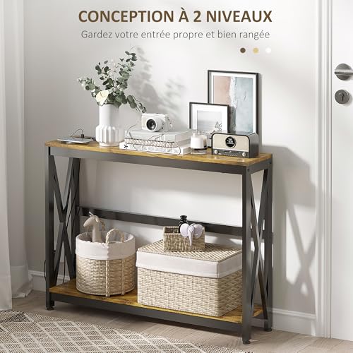 Table console industrielle 2 USB + 2 prises, HOMCOM