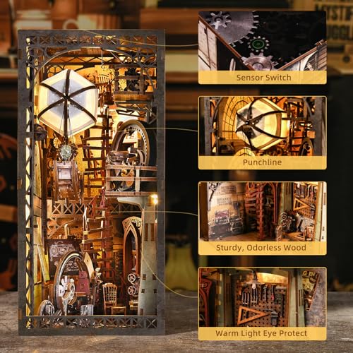 TOYQI Book Nook Kit for Adult, DIY Miniature Dollhouse Kit, Airship Model | 3D Wooden Puzzle Booknook with LED Light, Diorama Building Bookshelf Decor, Steampunk, Ideal Gift for Christamas - image 5
