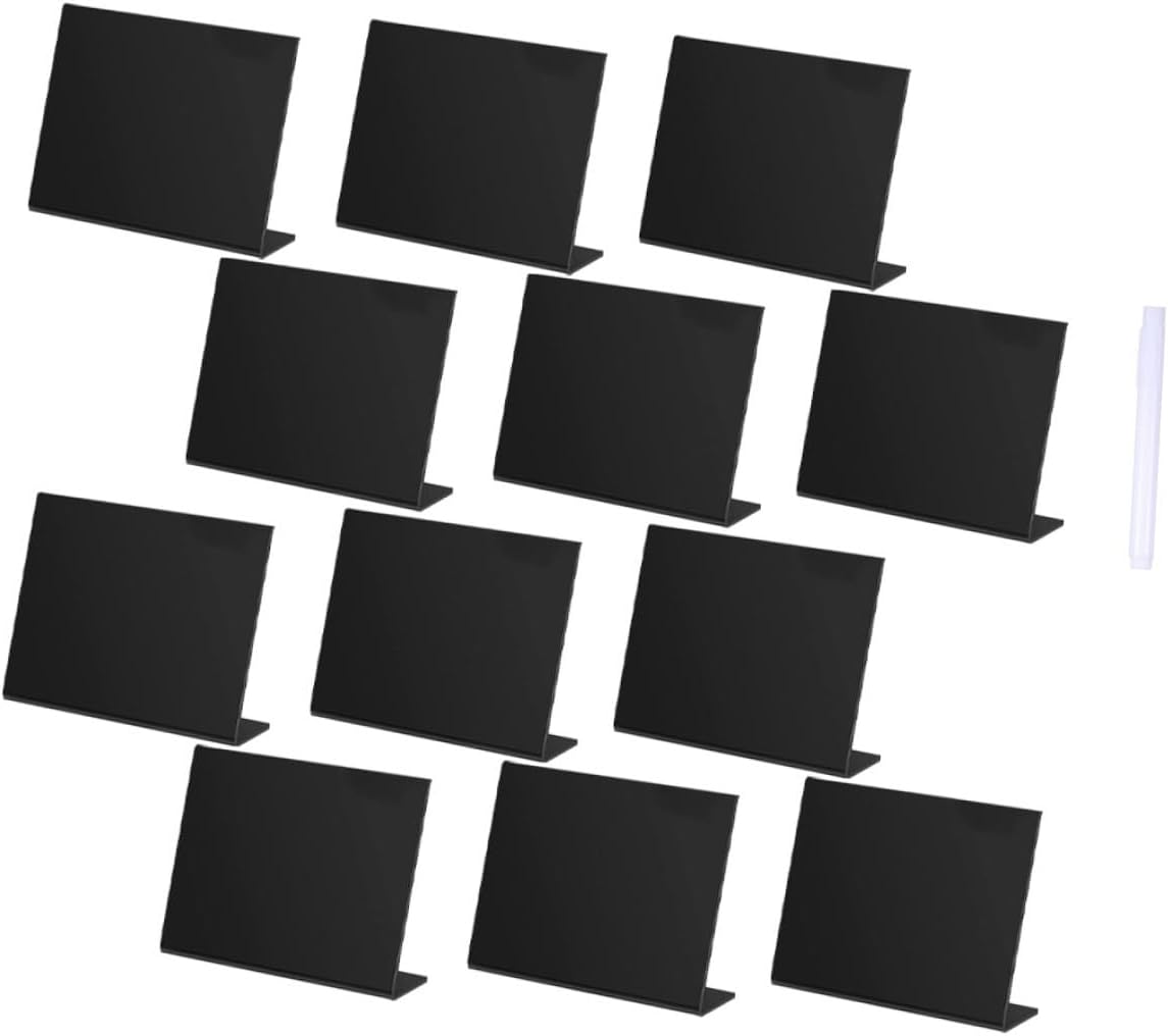 FAVOMOTO Acrylic Wedding Writing Board Black Mini Chalkboard Sign Desktop Message Blackboard with Stand 12pcs Set Including 1 Chalk Pen for Party Tabletop Decoration