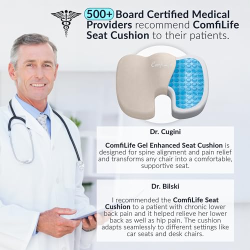 Image of ComfiLife Premium Gel & Memory Foam Seat Cushion - Doctor Recommended Office Chair Cushion, Car Seat Cushion - Chair Cushions for Back & Sciatica Pain Relief - Seat Cushions for Office & Desk (Beige)
