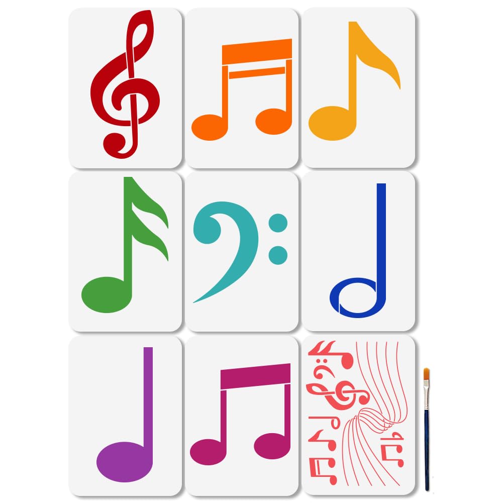 FINGERINSPIRE Muzieknotitiesjabloon 29,7 x 21 cm, herbruikbare plastic PET Treble Clef Stencils, holle pentameter springende muzieksymbolen sjabloon voor muur, tegels, stof, hout, papier