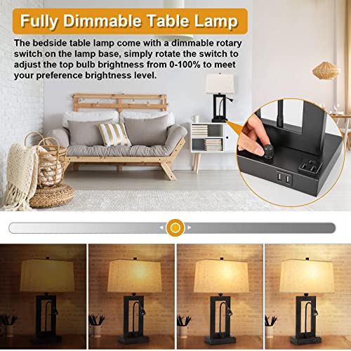 Trlife Table Lamps Set Of 2, Dimmable Table Lamps With Usb Charging Ports And Ac Outlet, Fully Dimmable Modern Nightstand Lamp With Fabric Lampshade For Bedside Reading Living Room(2 Bulbs Included) #TOP2