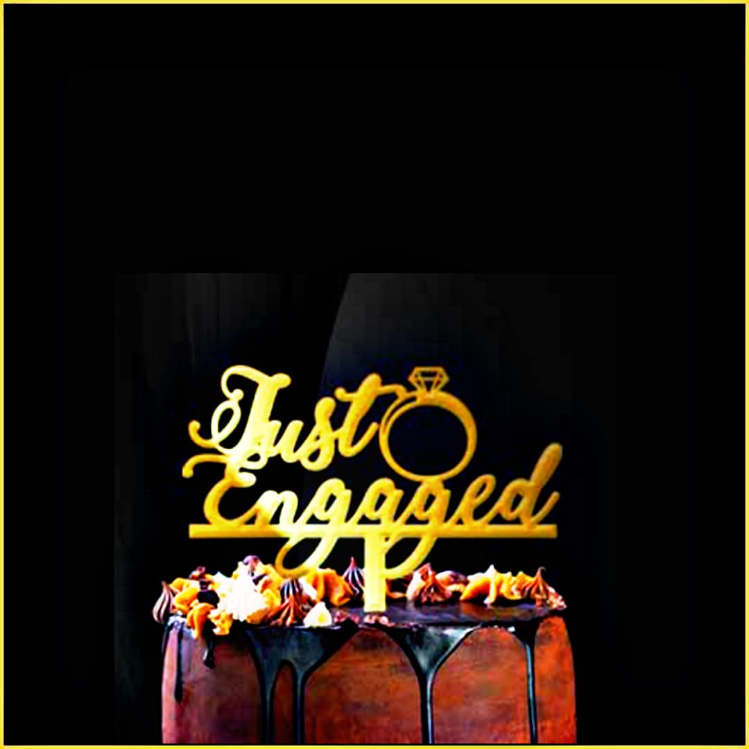 Cake Topper Gold Glitter Just Engaged Cake Topper with Ring Engagement