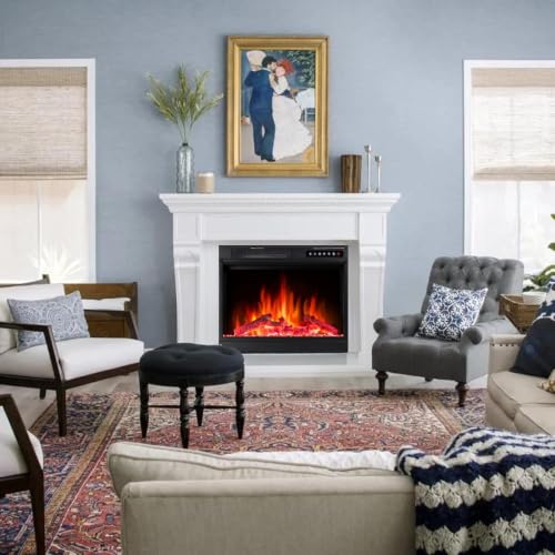 Image of R.W.FLAME 23 inch Electric Fireplace Insert Adjustable 4 Flame Colors, 12 Log Colors, 5 Flame Speeds and Brightness, Remote Control, Adjustable Temperature from 50F to 99F, 750W /1500W(23''X18'')