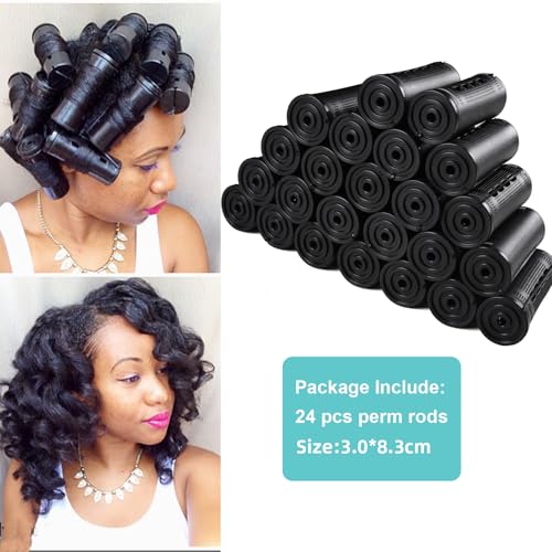 msloosily 24Pcs Grandes Hastes de Perm para Cabelo Longo, Hastes de Plástico Preto para Ondas Fria p