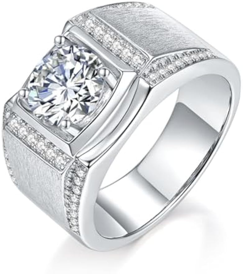 Alliance moissanite homme 2 carats bague argent 925 solitaire D VVS1