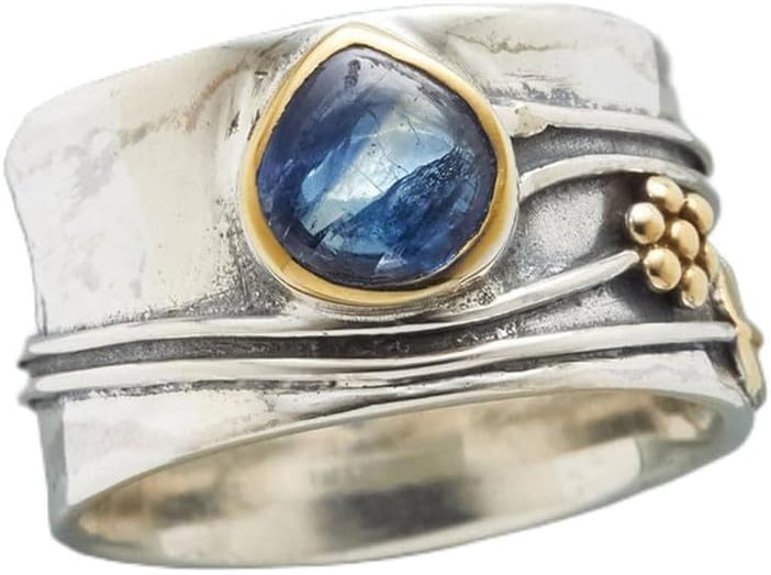Mnyixsi Vintage Silver Blue Moonstone Ring 925 Sterling Silver Retro Princess Waterdrop Cut Sapphire Band Diamond Gemstone Wedding Engagement Ring Gemstone Boho Ring Size 8