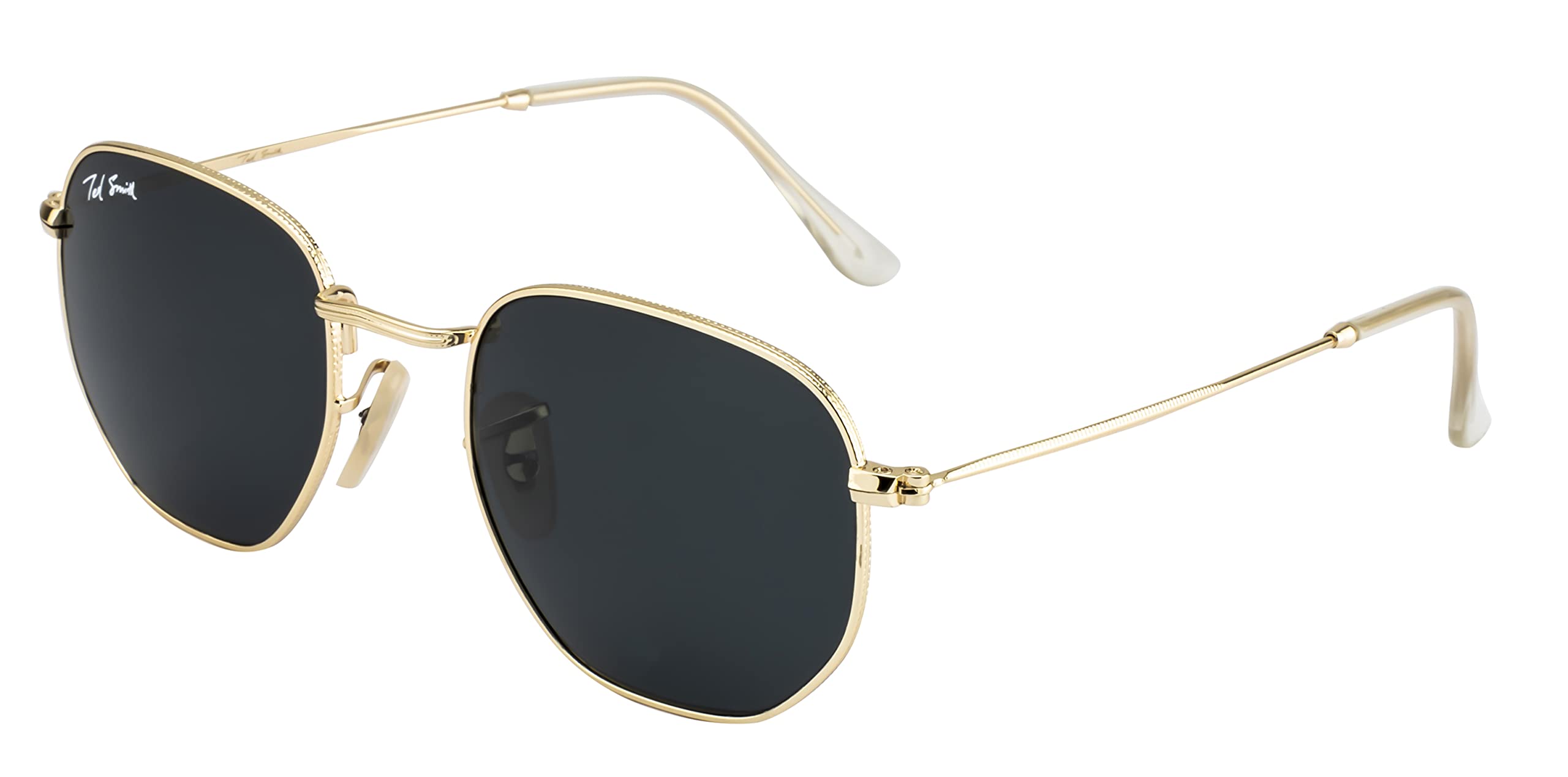 Ted Smith Men's Women's Glass UV Protection Grey Lens Gold Hexagonal Sunglasses