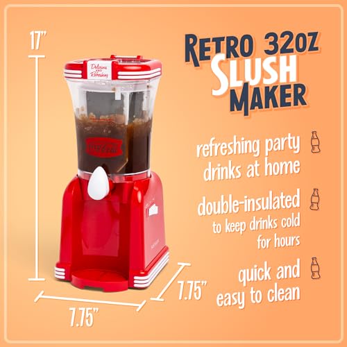 Image of Nostalgia Coca-Cola Frozen Drink Maker and Margarita Machine for Home - 32-Ounce Slushy Maker with Stainless Steel Flow Spout - Easy to Clean and Double Insulated - Red