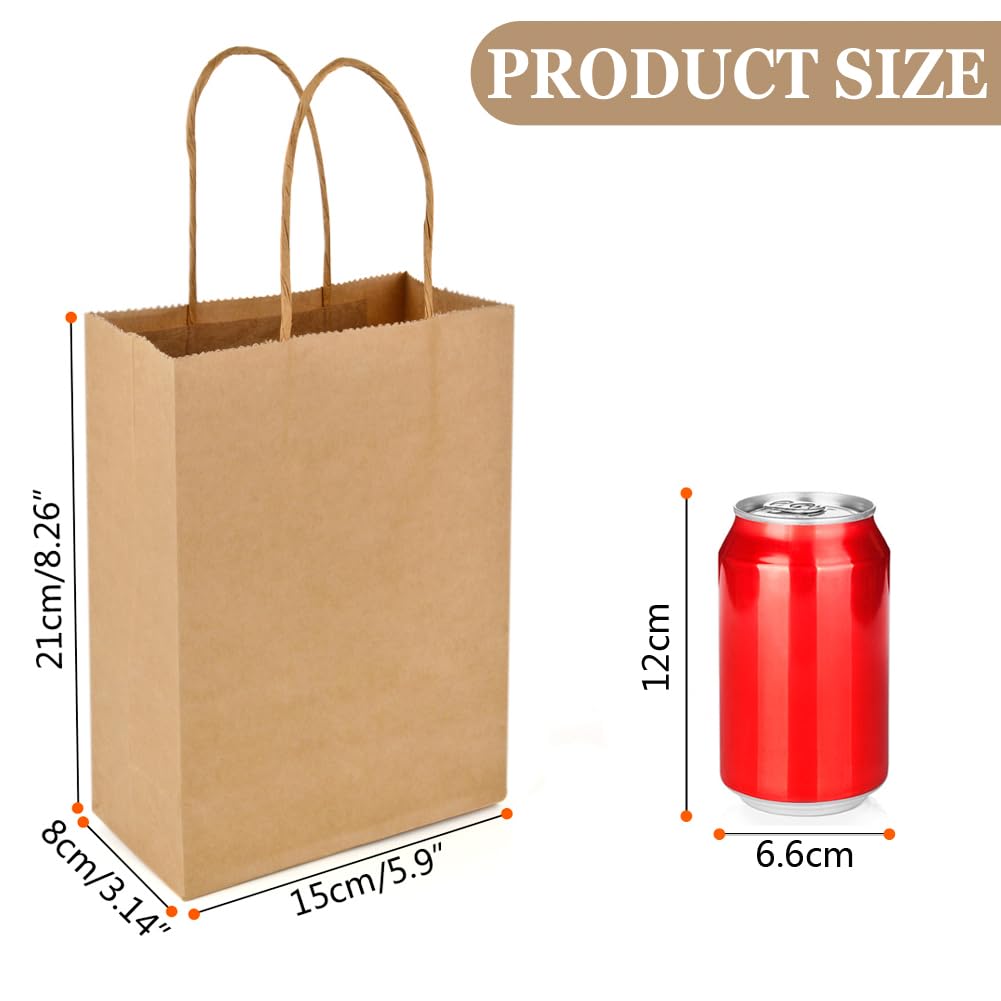 MAOOY 100 Pezzi Sacchetti Carta Con Manici, Sacchetti Di Carta 15 X 8 X 21 cm, Shopper Carta,Sacchetti Regalo, Buste Regalo per Imballaggio, Spesa, Dolciumi, Feste, Matrimoni, Compleanni, Natale