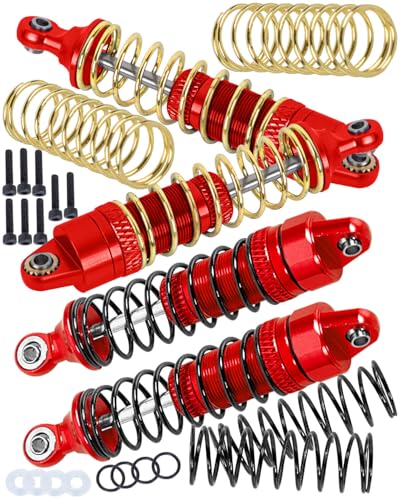 RC Aluminum Upgrades Part Front Rear Assembled Full Metal Shocks for 1/18 Granite Grom Mega 380 Brushed 4x4 4WD Monster Truck RTR,Full Big Bore RC Shocks Absorber Damper Hops Up,Red(4PCS)