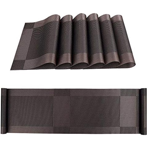 ISIYINER Juego de 6 Manteles Individuales y Camino de Mesa Antideslizante Lavables PVC Placemats Cover