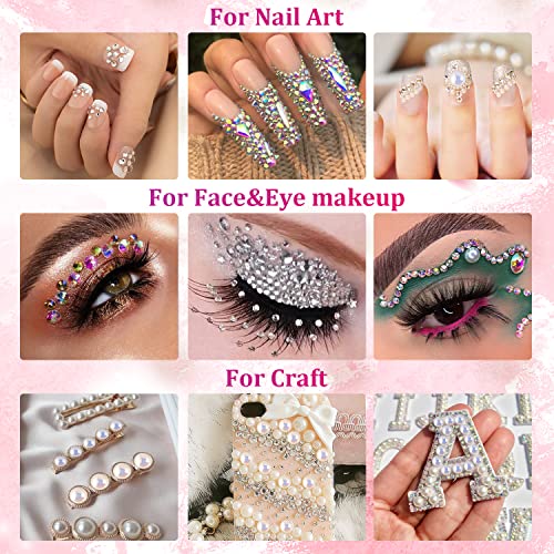 4800 Pcs 4 Boxes Flat Back Rhinestone&Pearls Kits Flatback Round Crystal Ab&Clear Gems+Colorfulab+Whiteab+Beigeab Half Round Pearls With Pickup Pencil And Tweezer For Nail Art, Face Makeup And Craft #TOP6