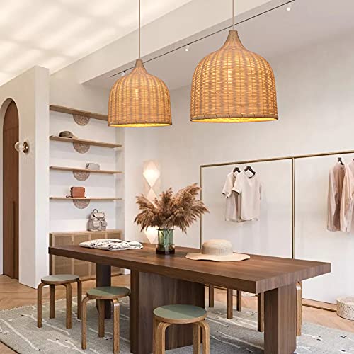 Arturesthome 15.7in Rattan Woven Pendant Light, Handmade Ceiling Pendant Lighting Chandelier, Hanging Lampshade Fixture for Dining Room Kitchen Entryway - Image 4
