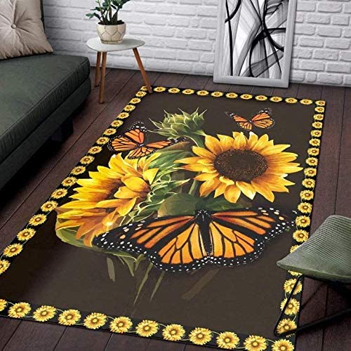 meoBeautiful Sunflower and Butterfly Area Rug for Living Dinning Room Bedroom Kitchen, Nursery Rug Floor Carpet Yoga Mat (5'*3' (60*39 Inch), Sunflower and Butterfly)