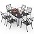 Oakcloud 7-Piece Patio Dining Set, Outdoor Metal Furniture Dining Table Set 6 Stackable Patio Dining Chairs and Rectangle Dining Table with Umbrella Hole, Black