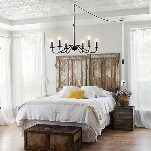 Image of Plug in Chandelier Black, 6 Lights Plug in Pendant Hanging Light Fixtures