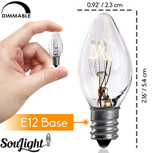 SouLight 7 Watt Night Light Bulbs - 10 Pack + 2, Salt Lamps & NightLight Bulb, Scentsy Warmers, Electric Window Candle Chandeliers. Incandescent E Socket C7