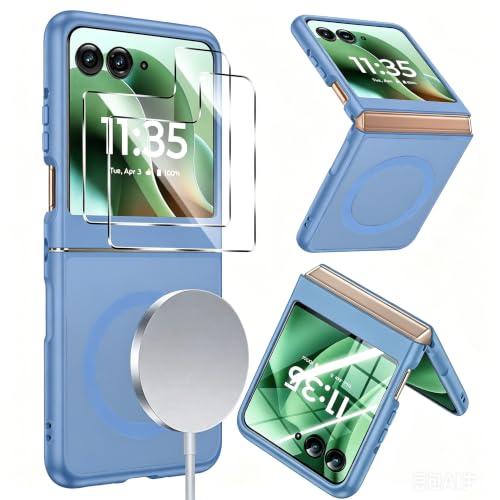 Coque Motorola Razr 60 Ultra antichoc MagSafe bleue et double verre