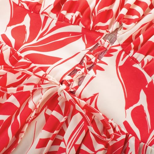 GRACE KARIN 2026 Women's Spaghetti Vacation Sundress Summer Beach Flowy Boho Floral Maxi Dresses with Pockets Red Leaves XL — view 6