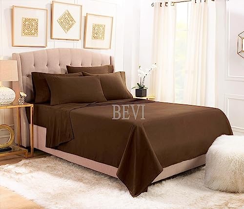 Image of BEVI Bedsheet for Double Bed 300 TC Flat Bedsheet with 2 Pillow Covers Size-(90 inchx95 inch) Brown