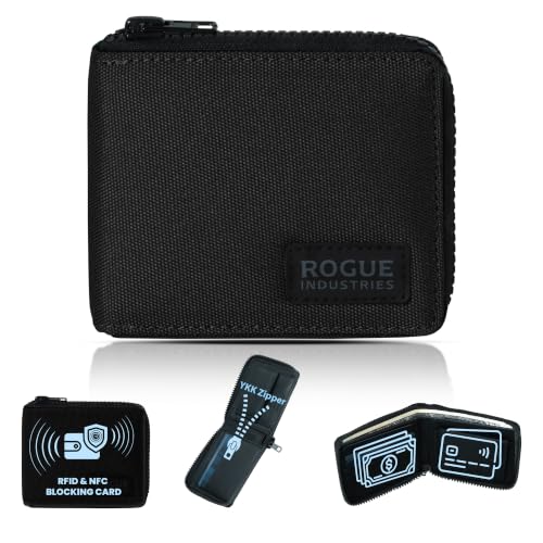Image of ROGUE WALLET Interior Genuine Leather Wallets for Men - RFID Blocking Robust Outer Nylon Wallets - Full Cash Slot and Expandable Coin Pouch - Gift for Men (Black)