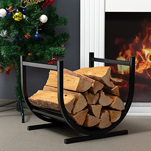 Doeworks Small Decorative Indoor/Outdoor Firewood Racks Fireside Log Rack, Black #TOP5