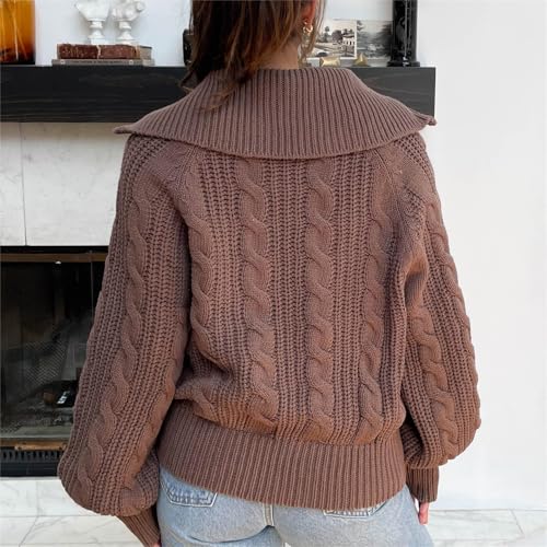 Miqil Women Cable Knit Chunky Sweater Comfy Long Sleeve Quarter Zip Knitted Pullover Fall Winter Trendy Half Zip Knitwear3