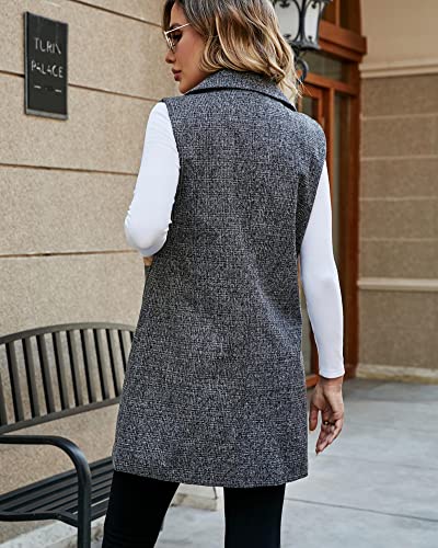 Kedera Long Vest for Women Sleeveless Tweed Blazer Jacket Sleeveless Pocket Outerwear Longline Trench Coat2